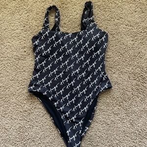 Stylish Black HUGO logo One Piece Swimsuit
